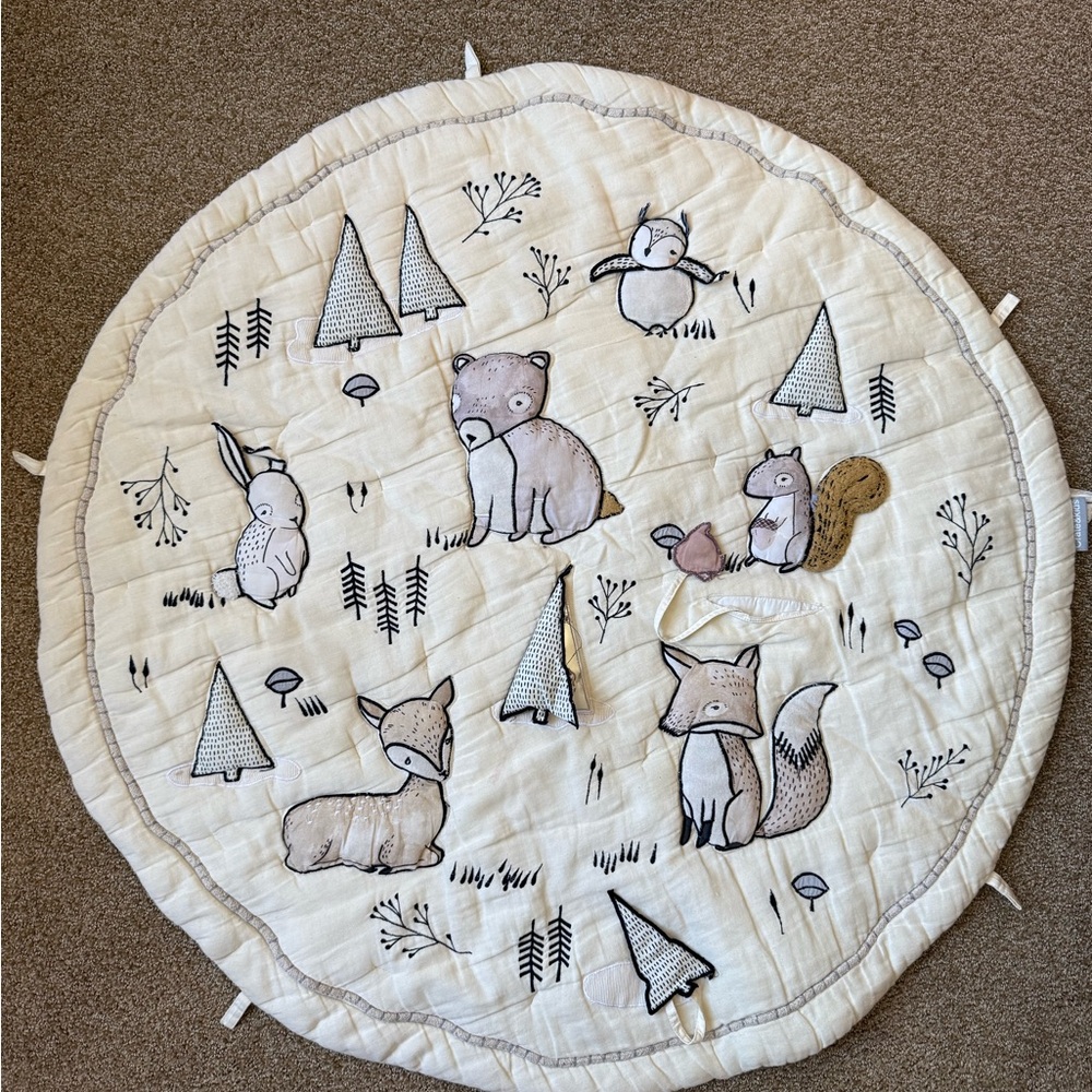 Crate&Barrel Kids Woodland Animal Play Mat - Cream and Brown